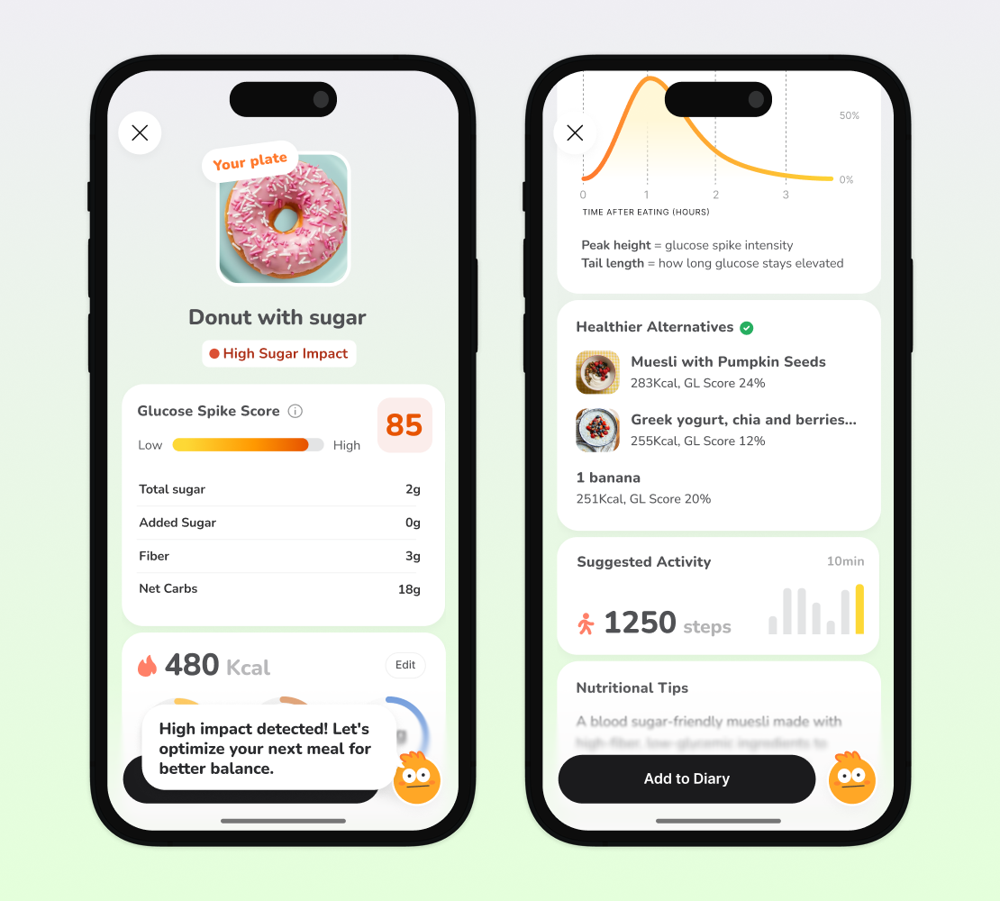 Gluco food scanner showing healthier alternatives